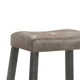 Rustic Backless Counter Stool Set of 2 25 Inch Wooden Farmhouse Barstool with Brown Leather Seat, W2537P298998