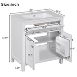 30-inch Bathroom Vanity with Ceramic Sink, Modern White Single Bathroom Cabinet with 2 Doors and a WF324045AAK