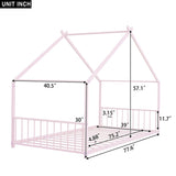 Twin Size Metal House Bed, Pink MF305886AAH