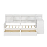 Wooden L-Shape Daybed with Seven Storage Cabinets and Two Storage Drawers, Multi-functional Bed with 96529688