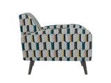 Darien Accent Arm Chair in Yellow, Olive and Navy Stripe Pattern with Dark Brown Solid Wood Legs B127P495074