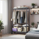 Rolling Clothes Rack Heavy Duty, 3-Tier Garment Rack on Wheels for Hanging Clothes with 1 Rod, Metal T3651P367659