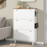 Narrow Design Shoe Cabinet with 3 Flip Drawers, Wood Grain Pattern Top Entryway Organizer with 3 77833346