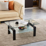 ZNTS Tempered Clear Glass Coffee Table, 2-Layers Coffee Table Living Room Center Table W1718128637