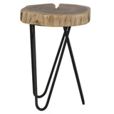 12" Acacia Wood End/Side Table, Living Room Accent Stool, Iron Hairpin Legs, Home Dcor, Brown/Black B011P198366
