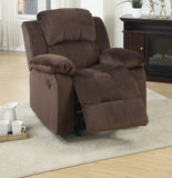 ZNTS Motion Recliner Chair 1pc Rocker Recliner Couch Living Room Furniture Chocolate Padded Suede Metal B011P163887