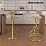 Round Bar Stools S-shaped Stripe Kitchen Stool Set of 2 Modern Velvet Upholstered Counter Chair for W1757P345494