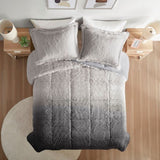 Full/Queen Ombre Shaggy Long Fur Comforter Mini Set B03595982