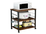 3-Tier Microwave Oven Rack with 10Hooks 4 Wheels and X-Shaped Reinforcement on the Back Retro-Style 24693106
