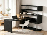 Black 94" 5-Tier L-Shaped Computer Desk with Rotating Writing Table Corner Desk with Display Shelves 80659477