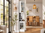 70" Corner Bar Cabinet with Glass Doors and Wooden Wine Glass Holder, Tall Corner Wine Cabinet N752P508255W