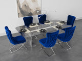 PrimeNest Noblesse Collection Upholstered Silver Legged Dining Chair, Set of 2, Blue B030P286147