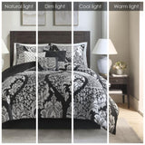 7 Piece Cotton Printed Comforter Set Black King B03597262