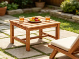 17 Acacia Wood Outdoor Side Table, Square Slatted Patio End Table with Drainage Design, HeavyDuty 86577775