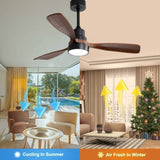 ZNTS 48 Inch Wood Ceiling Fan With 3 Solid Wood Blades Remote Control Reversible DC Motor For Living Room W882P186029