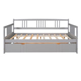 Full Size Daybed Wood Bed with Twin Size Trundle,Gray WF295131AAE