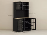72" Black Kitchen Pantry Storage Cabinet with Hutch, Large Countertop & Adjustable Glass Door 08158916