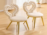 Set of 2 Unique Heart Bubble Tufted Accent Chair, Plush Velvet Chair with Shiny Gold Metal Frame, W3875P446139