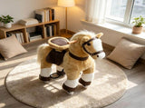 Light Brown Plush Walking Horse Ride-On Toy Sturdy Wheeled Kids Riding Chair for 3-8 Years Old 33041816