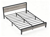 King Size Metal Wood Platform Bed Frame, 3-Panel Wash Grey Wood Grain Headboard with LED Light & 86125033