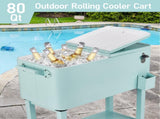 80 Quart Rolling Ice Chest, Portable Bar Drink Cooler with Catch Basin, Bottom Storage Tray and 10515126