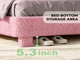 Full Size Upholstered Platform Bed Frame with 46" Tufted Boucle Headboard, Wooden Slat Support, 01696161