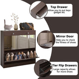 Mirror Shoe Cabinet with 2 Tier Drawers, Mirror Shoe Rack With 1 Drawer Storage, Mirror Shoe W760P206336