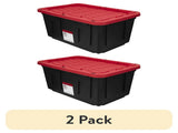 (2 pack) 27 Gallon Large Storage Bin with Snap Lid, Black and Red, Heavy Duty Plastic Storage 00877664