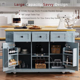 K&K 53inch Large Island with Drop Leaf,Power Outlet,Door Internal Storage Rack,Rolling N707P185531G