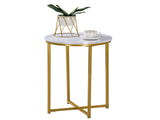 Round Side Table 404060cm, Cross Frame, Single Tier, Faux White Marble PVC Top, Gold Powder Coated 36514617