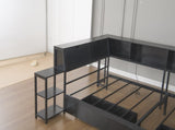 Corner Bed Frame Full Size with Bookcase and 2 Underbed Storage Drawers, Modern Twin Bed with LED W1670P357171