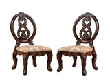 Traditional Brown Cherry 2pcs Side Chairs Tan Fabric Seats w Welt Faux Wood Carved Details Solid B011P237466