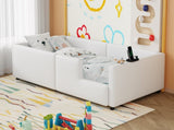 Twin Size Upholstered Platform Bed with Guardrail and Charging Station, White N709P186347K