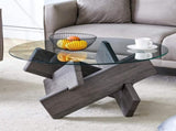 Round glass coffee table, 33.4" modern design unique coffee table. Tempered glass top with grey W1151P180317