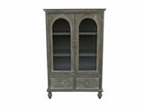 Farmhouse Storage Cabinet, Distressed Wood Kitchen Pantry Cabinet with 2 Glass Doors & 2 Drawers, W2295P475273