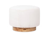Tilly 16.5" Round Fur Upholstered & Burl Pouf Ottoman, Cottontail White Faux Fur B2719P277868