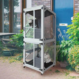 30.7" Wooden Catio Outdoor Cat Enclosure, Luxury Cat House on Wheels with Napping House, 4 Platforms W773P183374