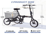 Folding Tricycle for Adults, 14 Inch 3 Wheel Bikes for Adults with Basket, 95% Pre-Assembled W1019P442137