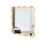 Solid Wood Wavy Square Mirror-Natural Wood 36" x 36" Modern Mirror Wall Decor for Bathroom, Bedroom, W1445P189618