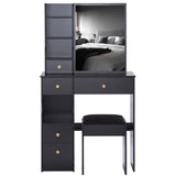 Small Size Left Drawer Desktop Vanity Table Cushioned Stool, Extra Large Sliding Mirror, Multi W936P202257