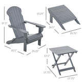 3-Piece Folding Adirondack Chair with Ottoman and Side Table, Outdoor Wooden Fire Pit Chairs w/ W2225142506