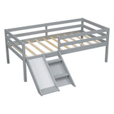 ZNTS Twin Low Loft Bed with Slide, Ladder, Safety Guardrails, No Box Spring Needed,Grey W504P145268