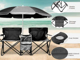 Portable Outdoor 2-Seat Folding Chair with Removable Sun Umbrella Black 57458005
