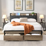 FULL Size Metal Platform Bed Frame with upholstery storage function Headboard and USB LINER and W311133404