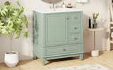 30" Bathroom Vanity with Sink, One Door with Shelf and Three Drawers, Soft Close Door, Light Green N759P225994G
