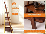 5-Tier Bamboo Leaning Ladder Shelf, Minimalist Wall-Leaning Storage Rack with Anti-Tipping Device, 16239279