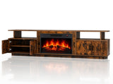 Rotted Wood Finish Embossed Fireplace TV Stand, 179*35*57.5cm, Particle Board, 4 Doors & 2 Shelves, 51173242