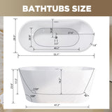 55" Acrylic Freestanding Bathtub, Stand Alone Soaking Tub, Glossy White Acrylic, Toe-tap Chrome W1675P291373