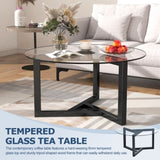 ZNTS ON-TREND Round Glass Coffee Table Modern Cocktail Table Easy Assembly with Tempered Glass Top & WF293702AAB