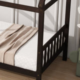 Twin House Bed with Headboard and Footboard, Twin Rubber Wood Bed with House Frame,Esspresso W504P225958